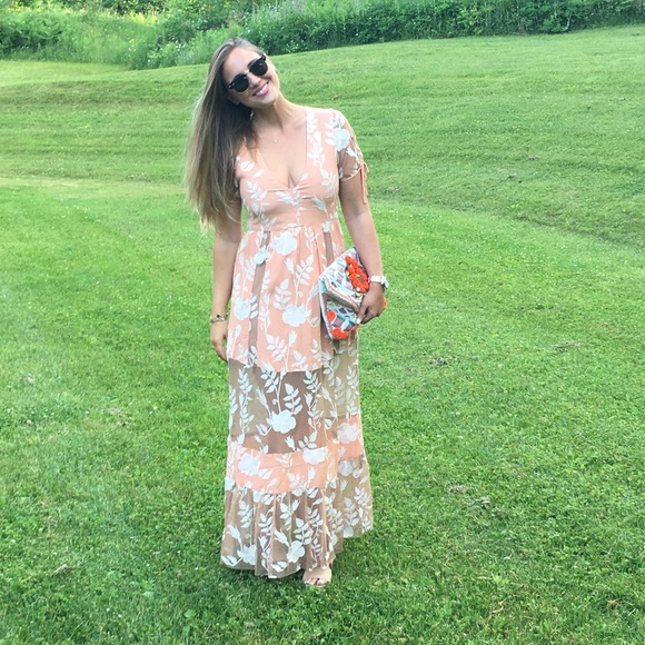 For Love and Lemons Dress. Embroidered & Mesh Accents. Plunge Neckline. - Picture 1 of 5